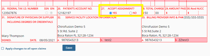 accept assignment on claim form